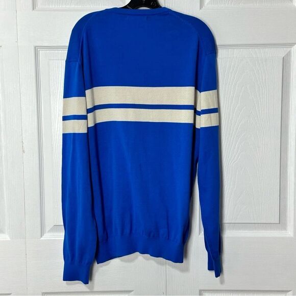 Lello Sweater Men’s Blue Off White Striped Organic Cotton Sweater V-Neck XXL - Picture 3 of 10
